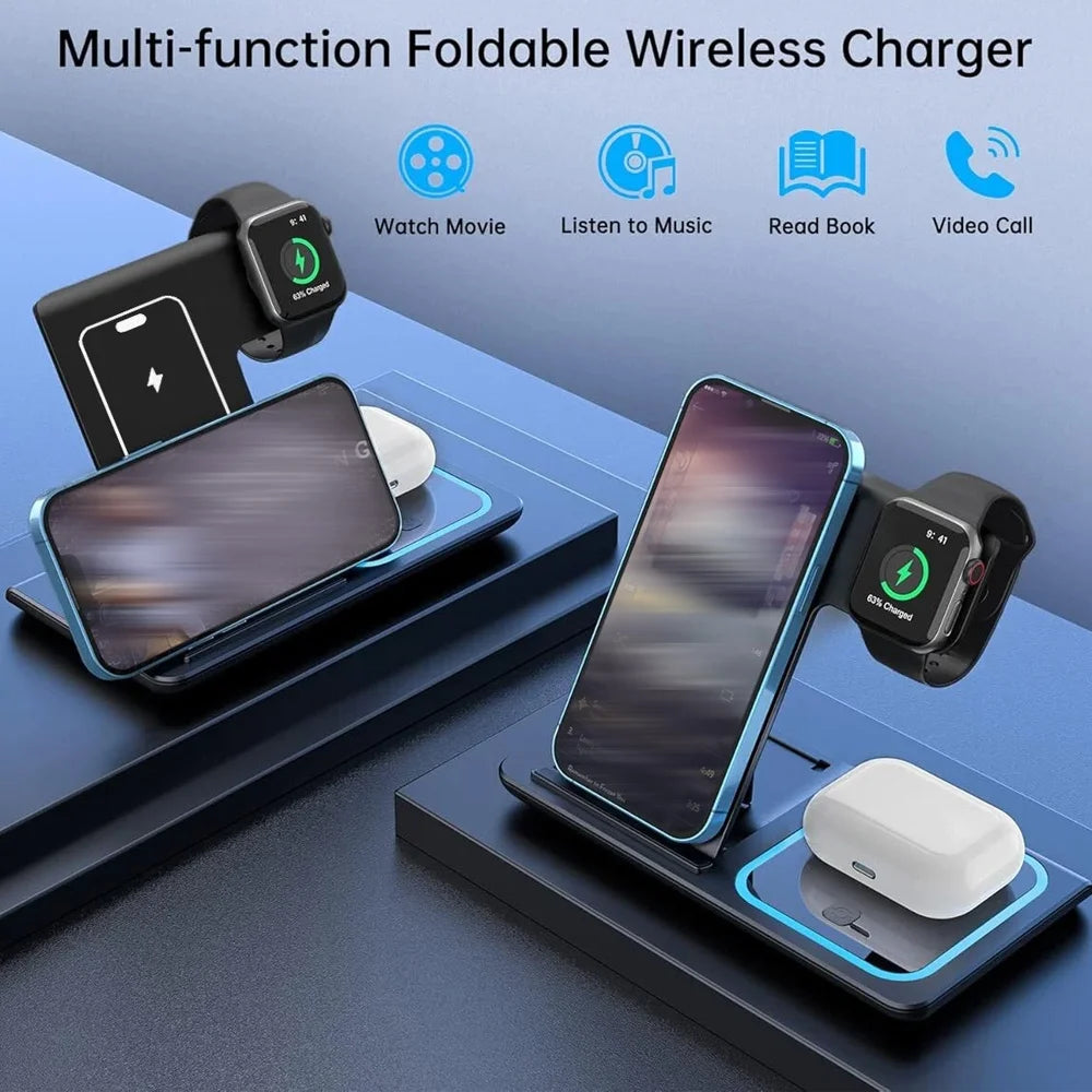 3 in 1 30W Foldable Wireless Charging Station for iPhone 17 16 15 14 13 Pro Max iWatch Ultra Airpods Pro Fast Charger Stand Dock