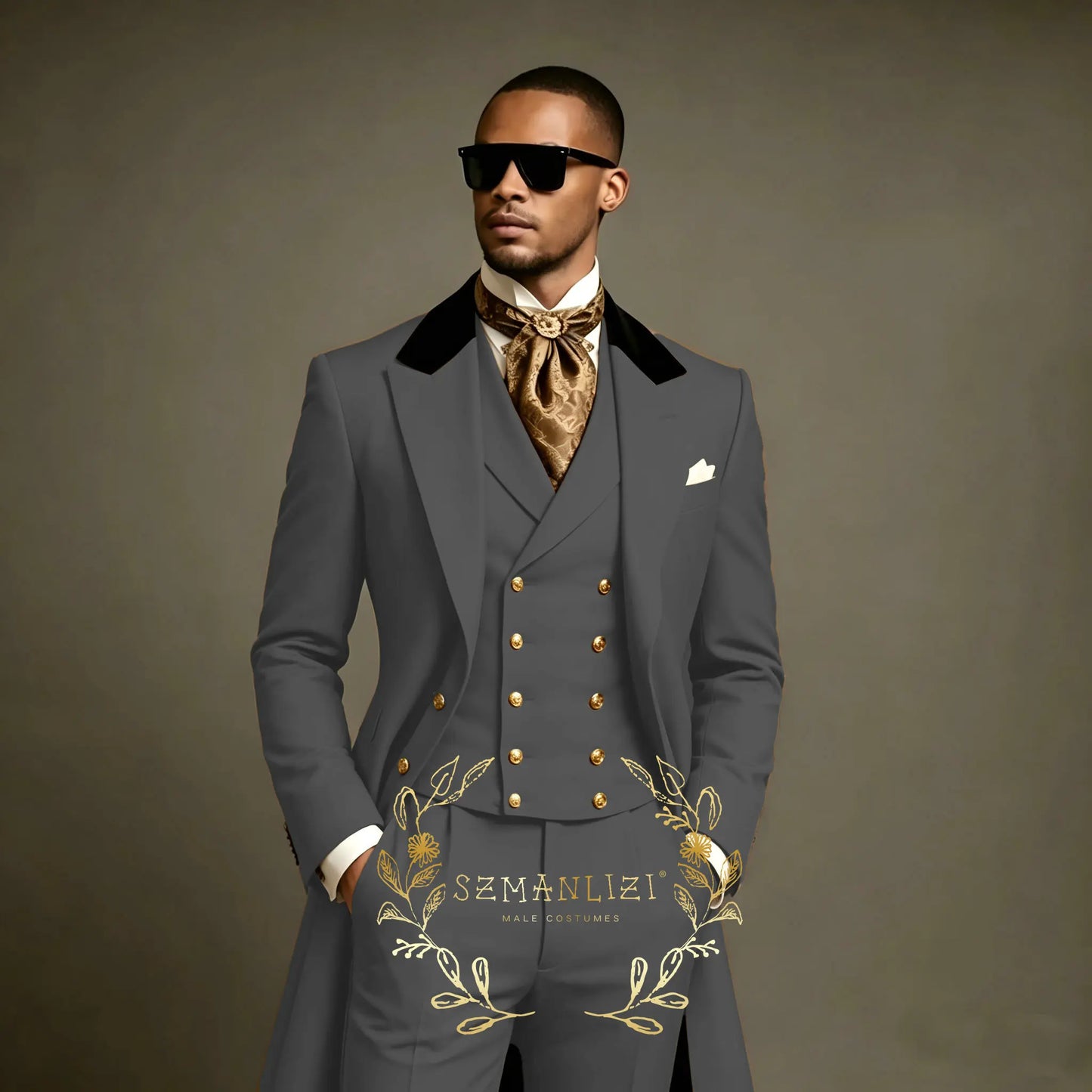 Costume de Mariage Formel – Coupe Droite, Veste Longue Toutes Saisons (Mélange Coton, Polyester &amp; Viscose)
