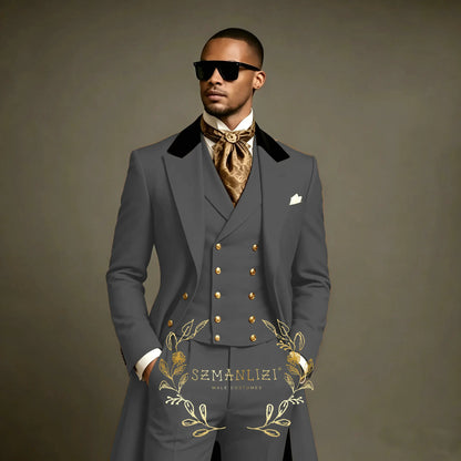 Costume de Mariage Formel – Coupe Droite, Veste Longue Toutes Saisons (Mélange Coton, Polyester &amp; Viscose)