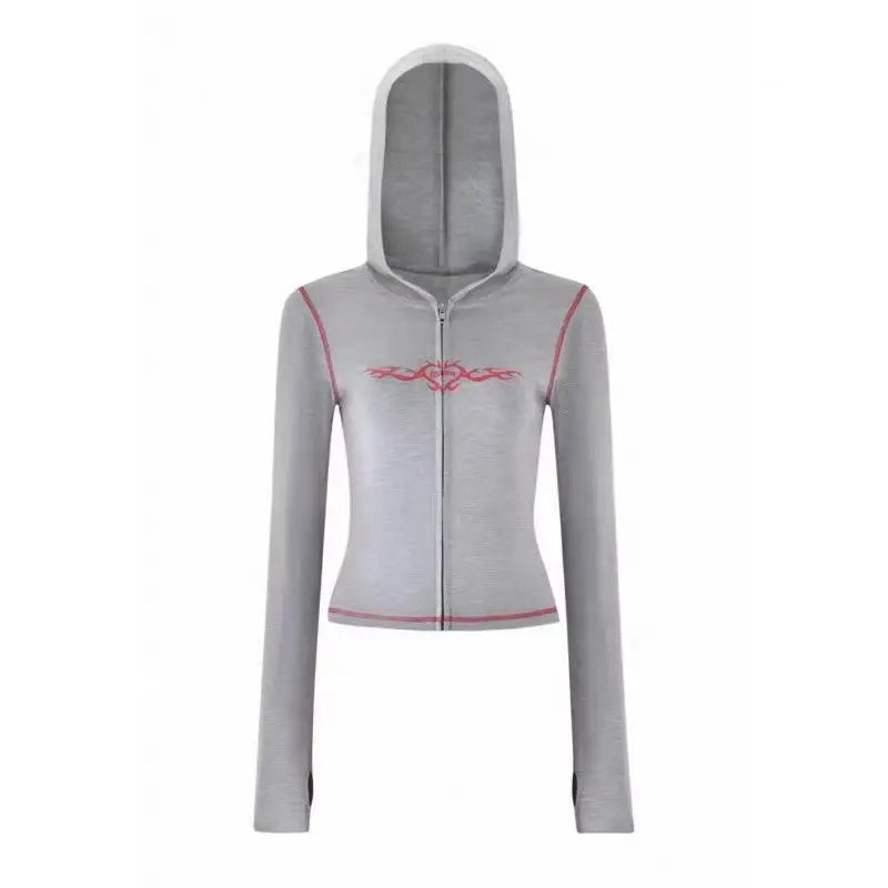 slim fit shoulder floral print bright line design slim fit hooded zipper short jacket pants for women