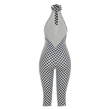 FAGADOER Color Patchwork Polka Dot Romper Retro Big Dot Bandage Halter Bodycon Jumpsuits Summer Streetwear Playsuits 2026 Trendy