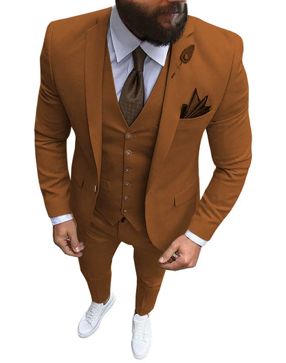 New Pink Men's 3 Pieces Suit Formal Business Notch Lapel Slim Fit Tuxedos Best Man Blazer For Wedding(Blazer+Vest+Pants)