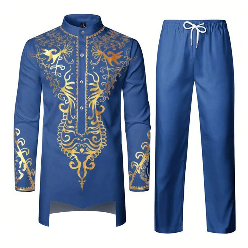 Muslim Robe Black White Yellow Navy Blue Long-Sleeved Trousers The Traditional Dress of Arab Men 3D Pattern Printing