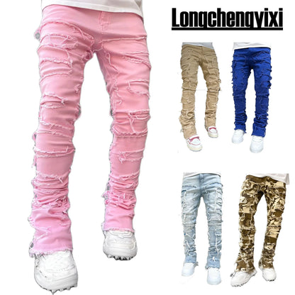 Jean Coupe Pencil en Denim Patchwork – Style Casual, Taille Basse &amp; Boutons