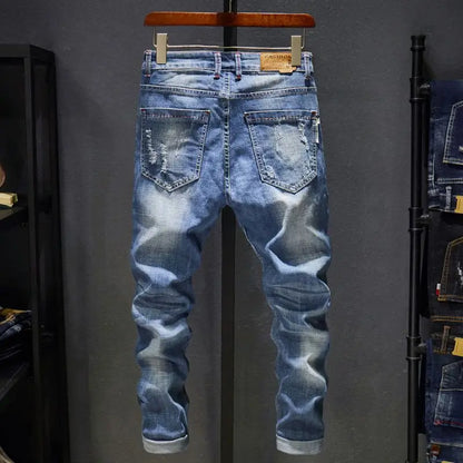 Jean Slim Déchiré Usé Tsingyi – Style Casual, Effet Moustache &amp; Confort Stretch