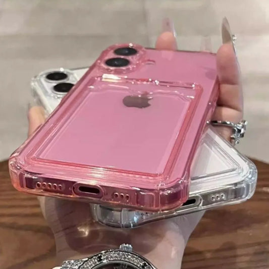 Wallet Card Holder Clear Soft Case For iPhone 16 11 13 12 14 15 17 Pro Max Plus Transparent Card Slots Shockproof Bumper Cover