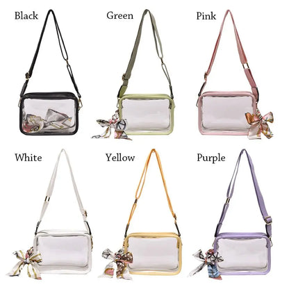 Fashion Shoulder Messenger Bag Transparent Crossbody Bag for Women Girls PVC Jelly Handbag (Excluding Ribbons)