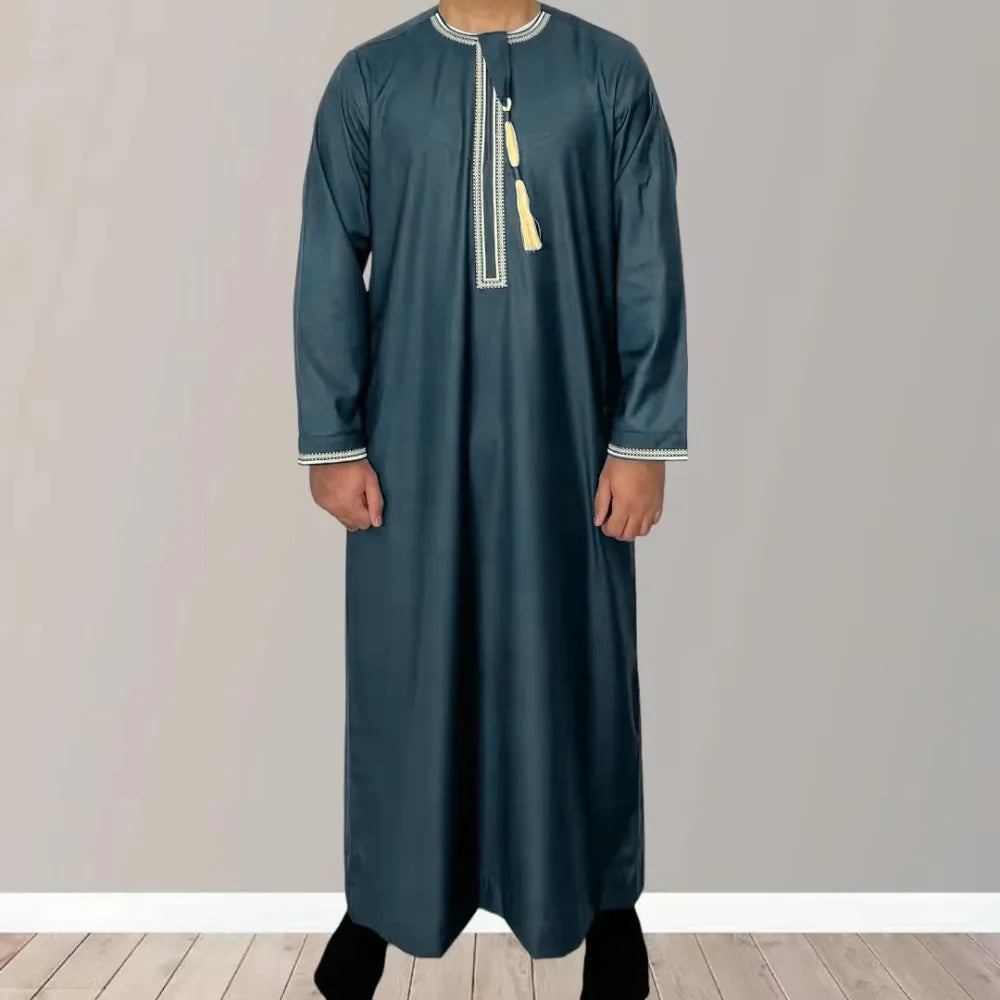 New Muslim Men Long Sleeve Pullover Dress Abaya Daffah Jubba Thobe Pakistan Saudi Arab Kaftan Islam Clothing Prayer Robe Afghan