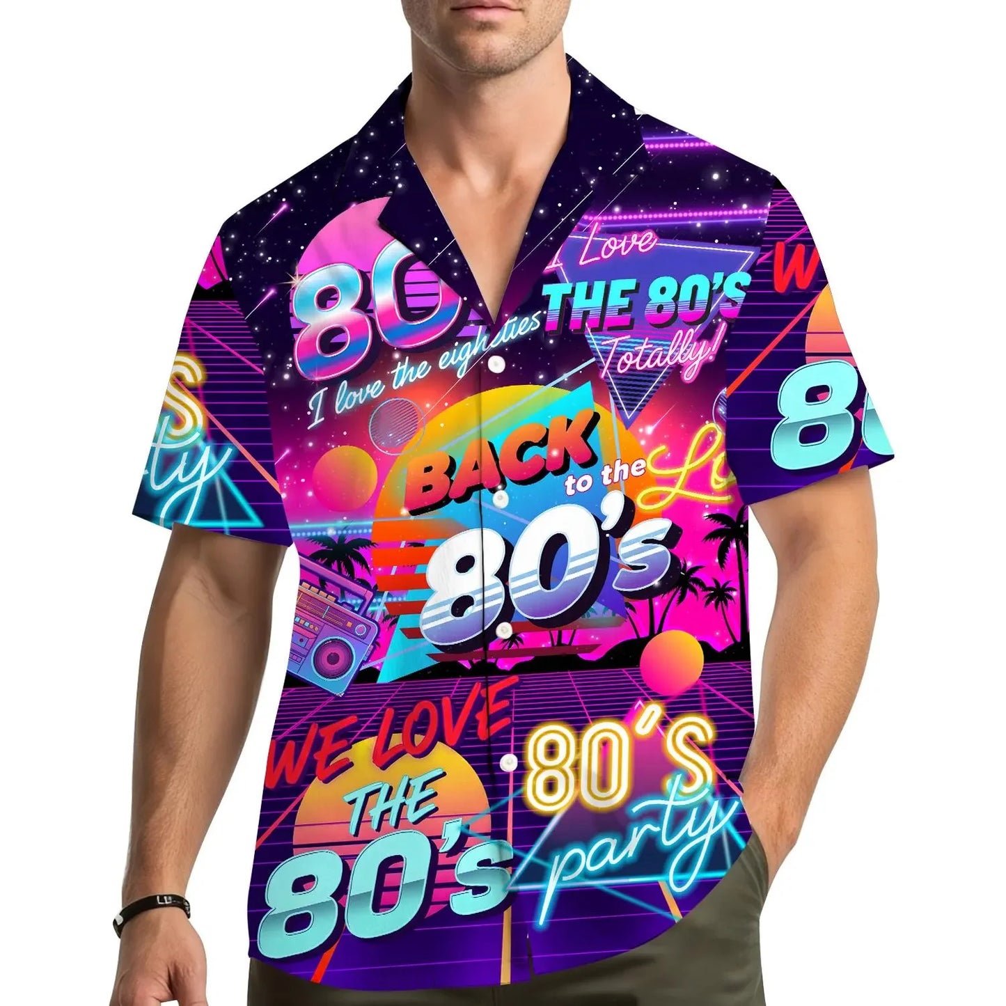 Back To The 90s Hawaiian Shirt Men Women Youth, Retro Neon 80s Cassette Sneaker Aloha Shirt Vintage Party Shirt Button Up