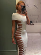 Kliou Sexy Hollow Design Long Dress Woman Skew Collar Off Shoulder Skinny High Waist Robe Midnight Club Party Fashion Vestidos