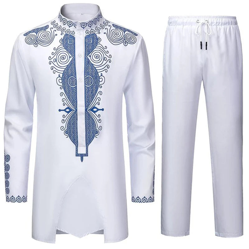 Muslim Robe Black White Yellow Navy Blue Long-Sleeved Trousers The Traditional Dress of Arab Men 3D Pattern Printing