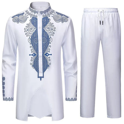 Muslim Robe Black White Yellow Navy Blue Long-Sleeved Trousers The Traditional Dress of Arab Men 3D Pattern Printing