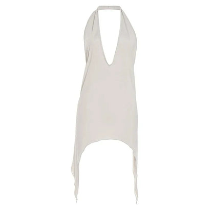Hottie Irregular Wild Sexy Classic Halter Deep V Neck High Waist Open Back Sleeveless Mini Dress Rave Party Night Club Wear
