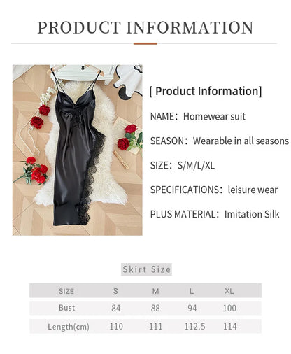 Sexy Lace Patchwork Pajamas Comfortable And Casual Long And Comfortable Women's Nightgown