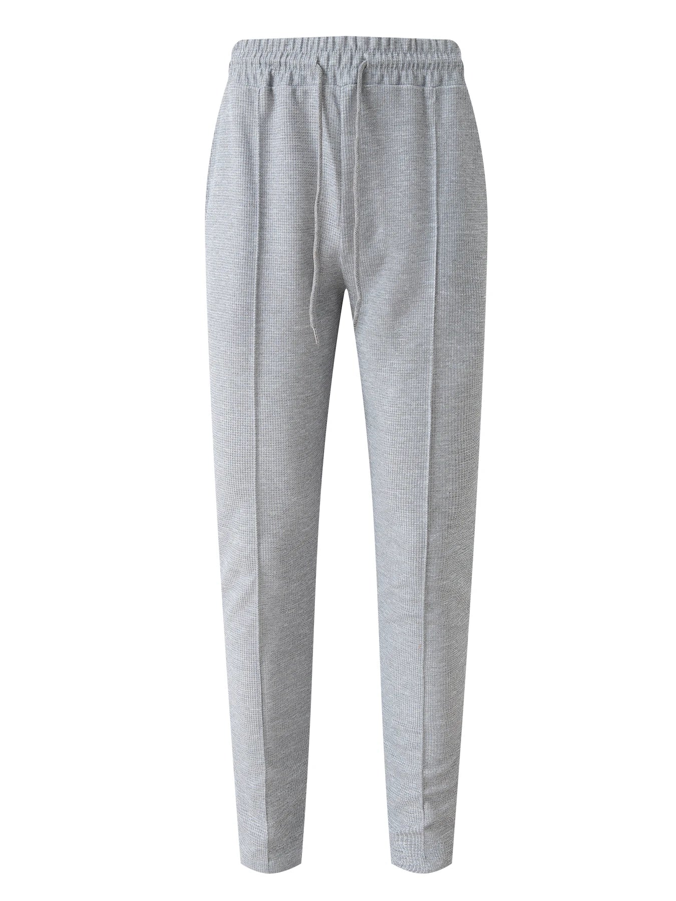 Men's Waffle Check Stand-Up Collar Semi-Casual Business Suit Button-Down Top with Comfortable Trousers have 1/2pieces