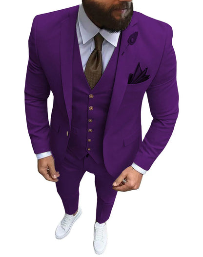 New Pink Men's 3 Pieces Suit Formal Business Notch Lapel Slim Fit Tuxedos Best Man Blazer For Wedding(Blazer+Vest+Pants)
