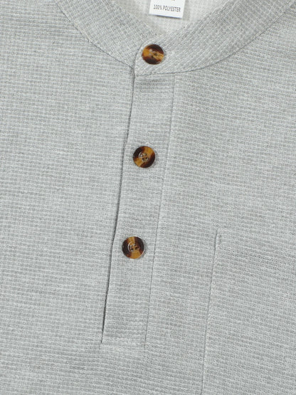 Men's Waffle Check Stand-Up Collar Semi-Casual Business Suit Button-Down Top with Comfortable Trousers have 1/2pieces