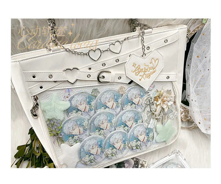 Y2k Aesthetic Underarm Ita Bag Streetwear Girl Transparent Shoulder Bag Heart Shape Chic Chain Handbag DIY Display Crossbody Bag