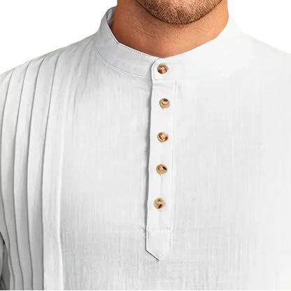 2026 Summer New Muslim Middle East Arab Malaysia Mens Button Cotton Linen Shirt Muslim Robe Long Sleeve Traditional Tops