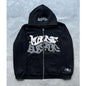 Men's Retro American Letter Zipper Printed Hooded Sweatshirt, Unisex Autumn and Winter Open Cardigan
