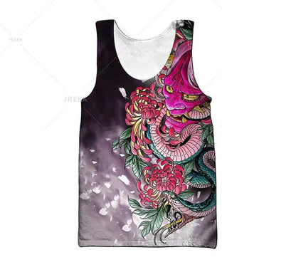 Samurai Oni Mask Tattoo 3D All Over Printed Men vest Summer Harajuku Sleeveless T-shirt Unisex Casual Polyester Tank Tops