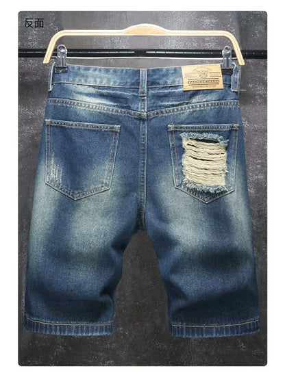 Short Denim Patchwork &amp; Déchiré Homme – Style Casual, Coupe Ajustée &amp; Lavage Souple