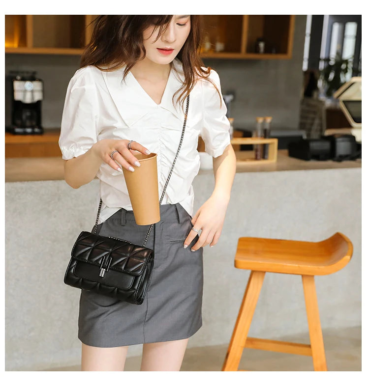 Black Luxury Handbags And Purse Women PU Leather Messenger Shoulder Bag Plaid Female Crossbody Bag Tassel Quilted Brand