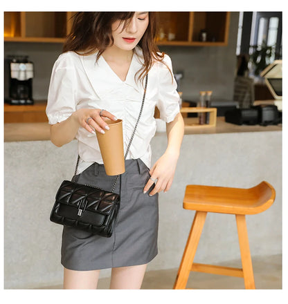 Black Luxury Handbags And Purse Women PU Leather Messenger Shoulder Bag Plaid Female Crossbody Bag Tassel Quilted Brand