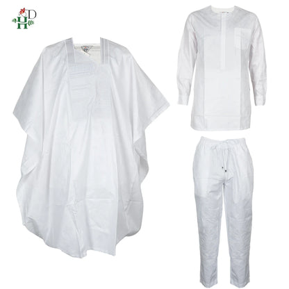 H&D African Clothing Traditional 3PCS Outfit For Man Bazin Riche Agbada Embroidery Wedding Party Plus Size Muslim Men Clothing