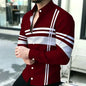 Men's shirt with contrasting stripes, long sleeved shirt, simple geometric lines, slim fit shirt, high-quality business top