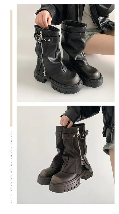 Bottes d'Hiver Mi-Mollet "Sexy Chain" LEDP – Chaleur, Hauteur &amp; Style Gothique Chic