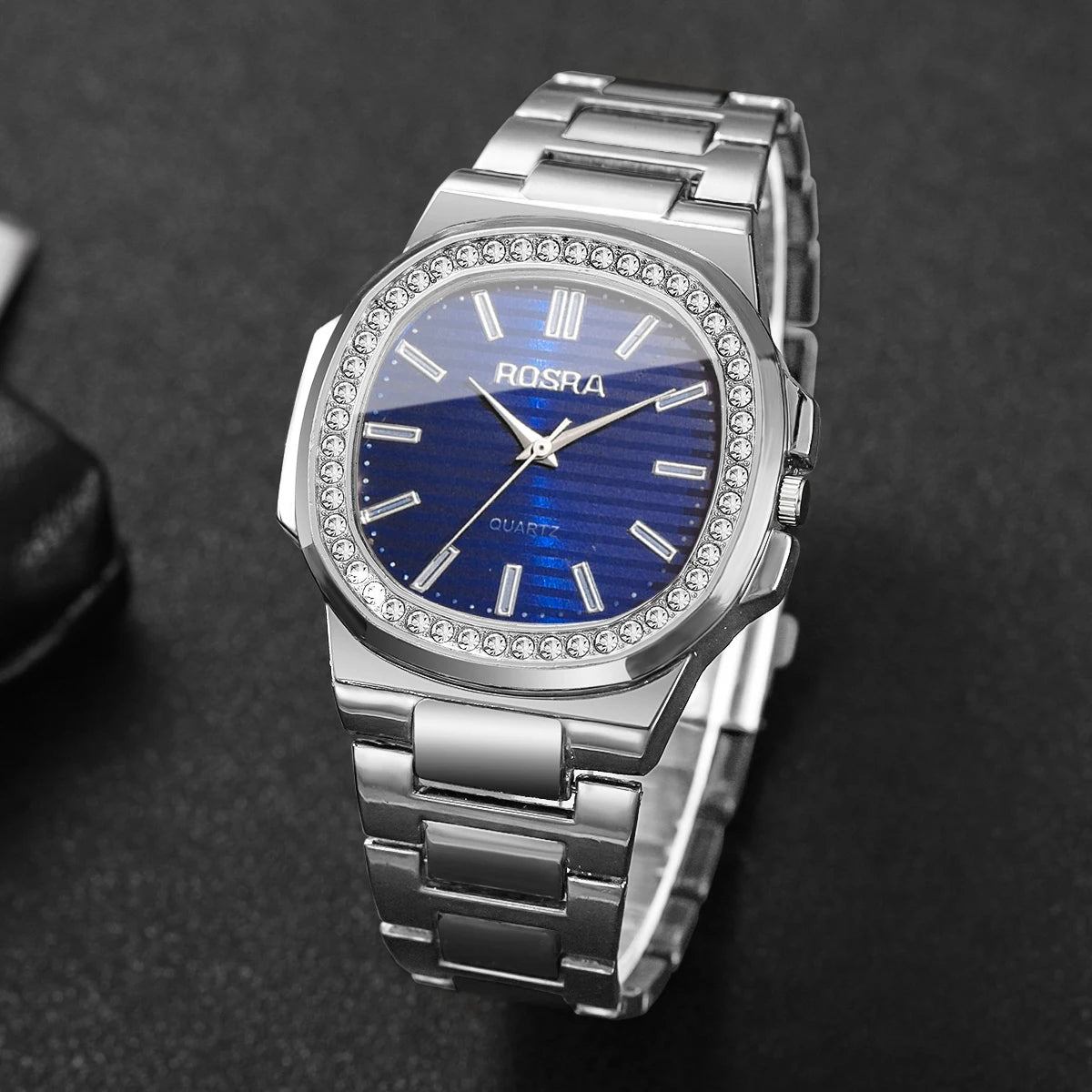 Luxury Rhinestone Men Business Watches Fashion Square Dial Steel Band Male's Quartz Wristwatch Reloj Hombre（Without Box）