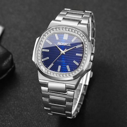 Luxury Rhinestone Men Business Watches Fashion Square Dial Steel Band Male's Quartz Wristwatch Reloj Hombre（Without Box）