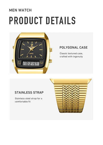 LIEBIG Luxury Dual Display Time Quartz Watches For Men Women Fashion Outdoor Sports Week Waterproof Digital Wristwatches Relojes