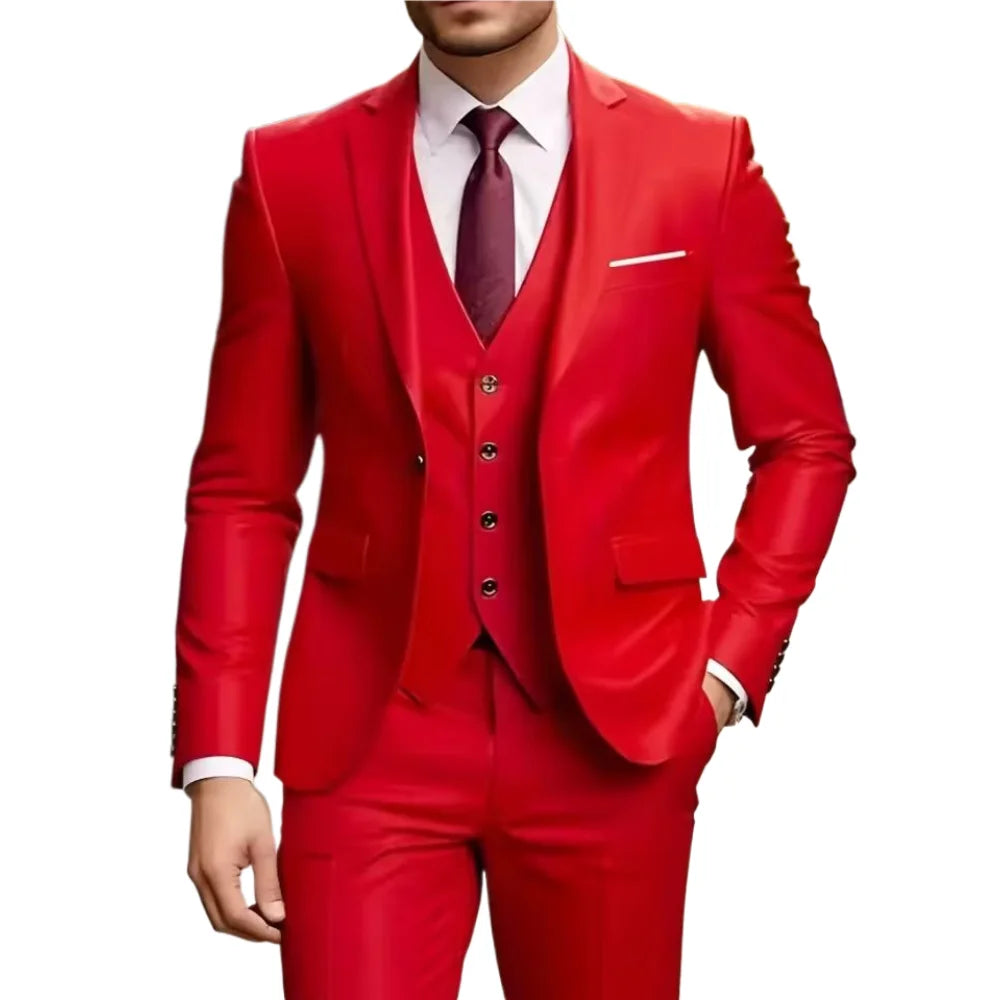 Men's 3 Piece Suit Set Wedding Solid Color Blazer Vest Pants Formal Business Dress Classic Tuxedo for Party Groomsmen