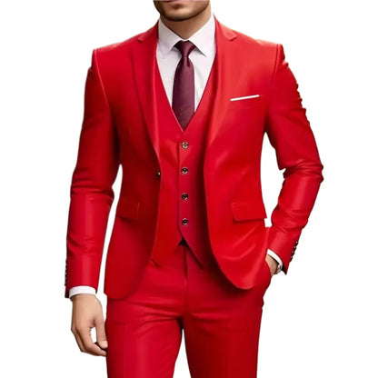 Men's 3 Piece Suit Set Wedding Solid Color Blazer Vest Pants Formal Business Dress Classic Tuxedo for Party Groomsmen