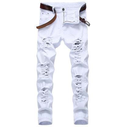 Jean Slim Hip-Hop ZHANLINWU 499 – Style Distressed, Détails Déchirés &amp; Confort Denim