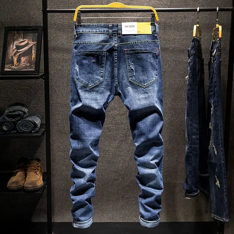 Jean Slim Déchiré Usé Tsingyi – Style Casual, Effet Moustache &amp; Confort Stretch