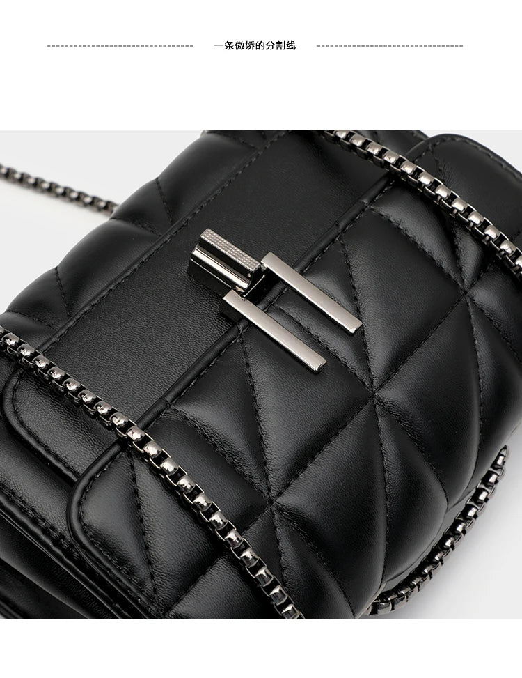 Black Luxury Handbags And Purse Women PU Leather Messenger Shoulder Bag Plaid Female Crossbody Bag Tassel Quilted Brand