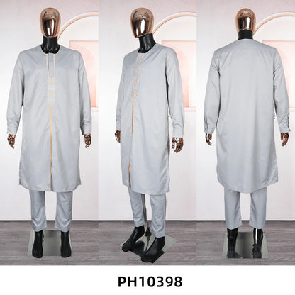 New African Traditional Clothes For Business Men Embroidery Dashiki Robe Shirt and Pants Sets 2 PCS Outfits Wedding Party 2025