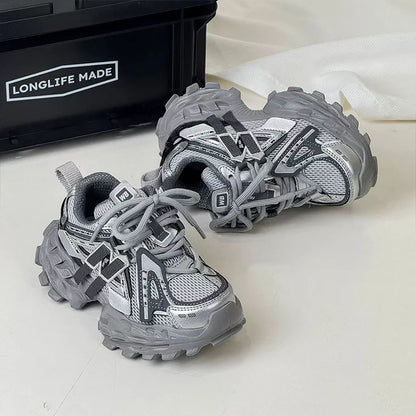 Thick-soled Children's Sports Shoes Autumn Leather Fashion Girl's Running Shoes Boys' Casual Shoes Lace-up Soft Sole Kids Shoes
