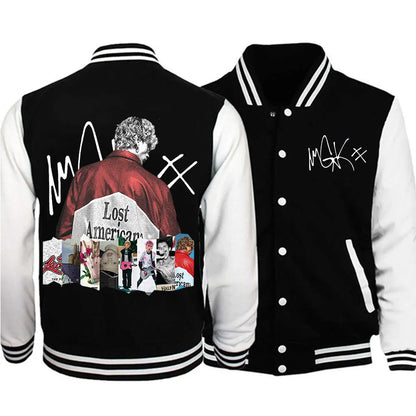 Rapper MGK Lost Americana Tour Album Baseball Uniform Hoodie Jacket Unisex Harajuku Sweatshirt Fan Gift