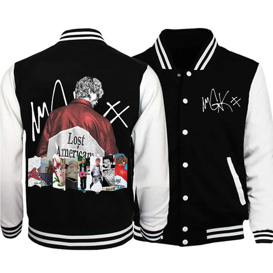 Rapper MGK Lost Americana Tour Album Baseball Uniform Hoodie Jacket Unisex Harajuku Sweatshirt Fan Gift