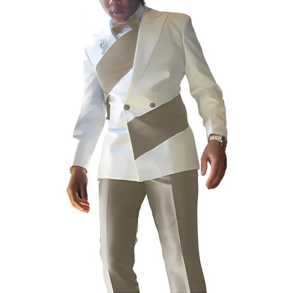 Elegant Men's Suit 2-piece Wedding Tuxedo Groom Slim Fit Suit Colorblock Jacket Pants XS-5XL For Men Blazer