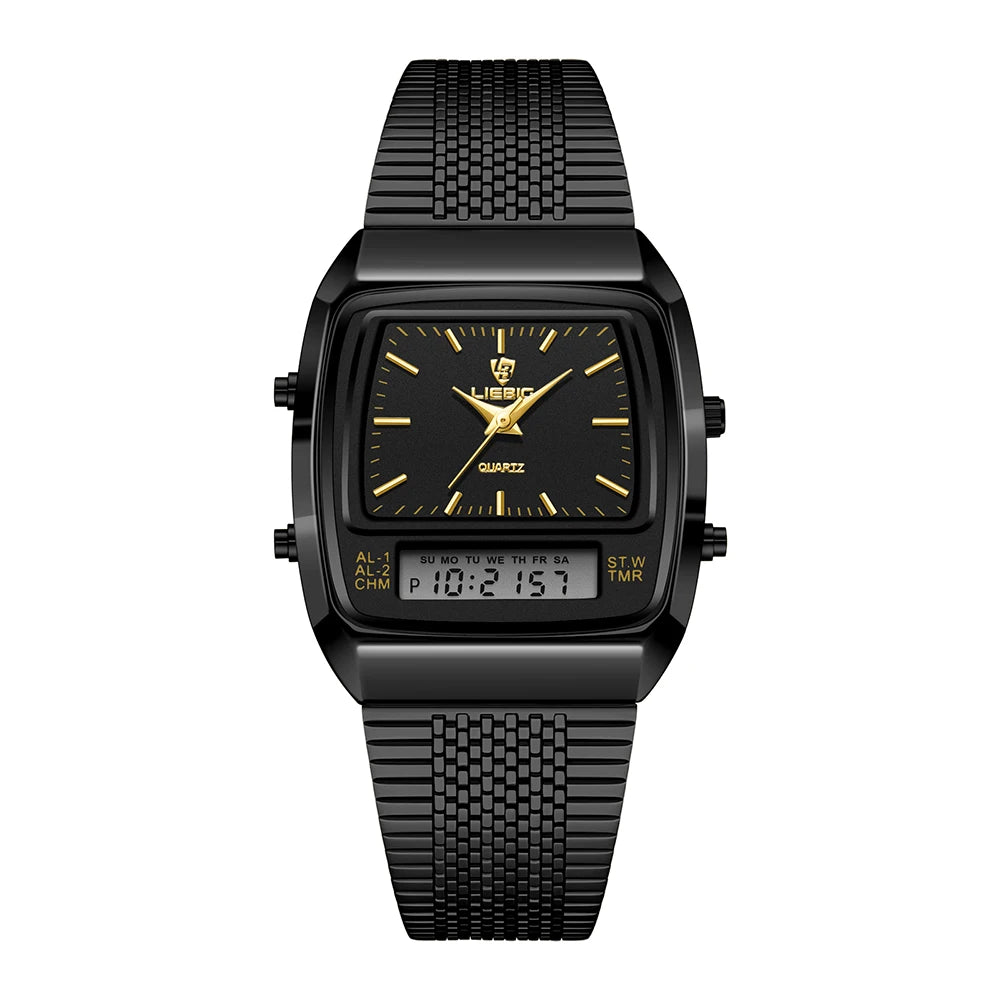LIEBIG Luxury Dual Display Time Quartz Watches For Men Women Fashion Outdoor Sports Week Waterproof Digital Wristwatches Relojes