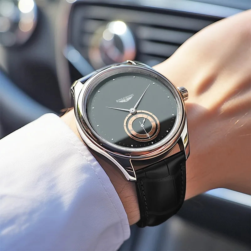 Fashion Men Business Black Leather Quartz Analog Watches Daily Valentine's Gift Graduation Gift For School