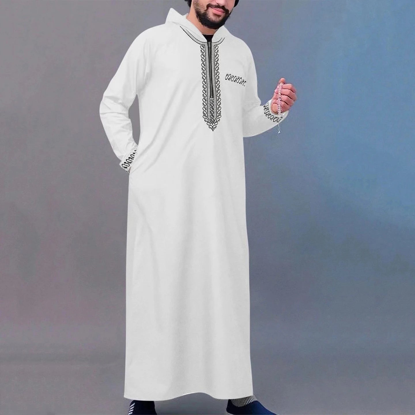 Muslim men's thobe long sleeves embroidered stand-up loose casual Saudi Arabia Islamic men's Abaya parties traditional clothing