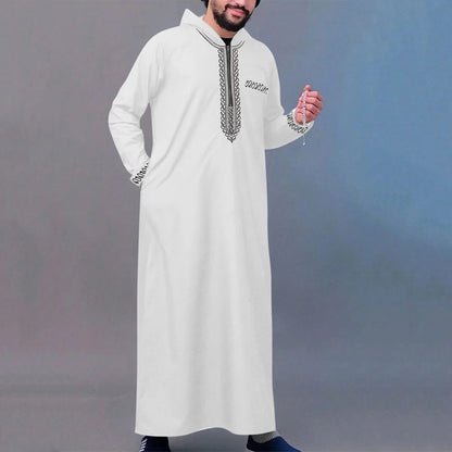 Muslim men's thobe long sleeves embroidered stand-up loose casual Saudi Arabia Islamic men's Abaya parties traditional clothing