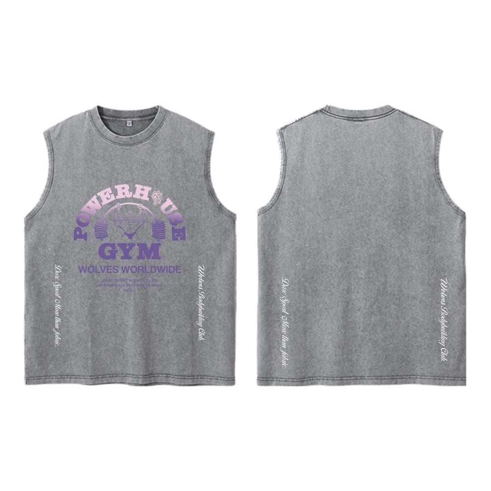 Darc Wolves Sport Vintage Washed Vest Tees Gym Bodybuilding Fitness Sleeveless T Shirts Basketball Workout Darcs Tank Tops