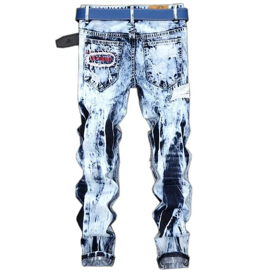 "Moto & Biker" Straight Leg Jeans Patchwork – High Street Style, Embroidery & Rigid Denim